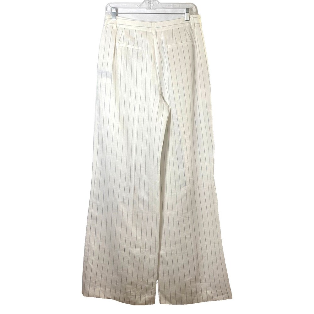 Lafayette 148 Dalton Pinstripe 100% Linen Wide Leg Pants Size 6 Off White Blue - Picture 6 of 16